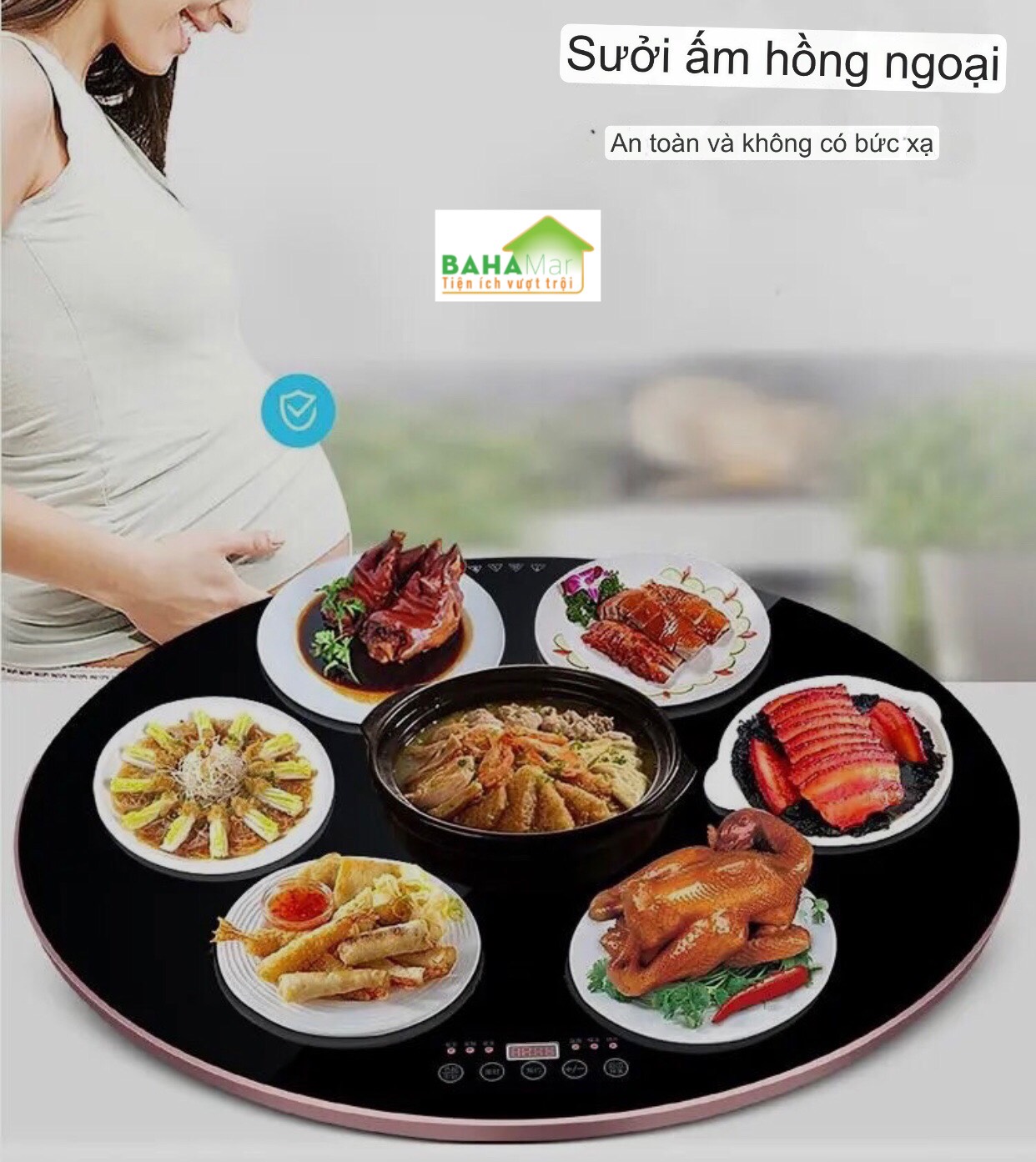 MÂM 80CM GIỮ ẤM MÓN ĂN SUỐT BỮA VÀ TÍCH HỢP KÈM BẾP NẤU LẨU Ở GIỮA CÓ THỂ XOAY TRÒN "BAHAMAR" Vừa giữ ấm thức ăn trong bữa vừa đun nấu tại bàn
