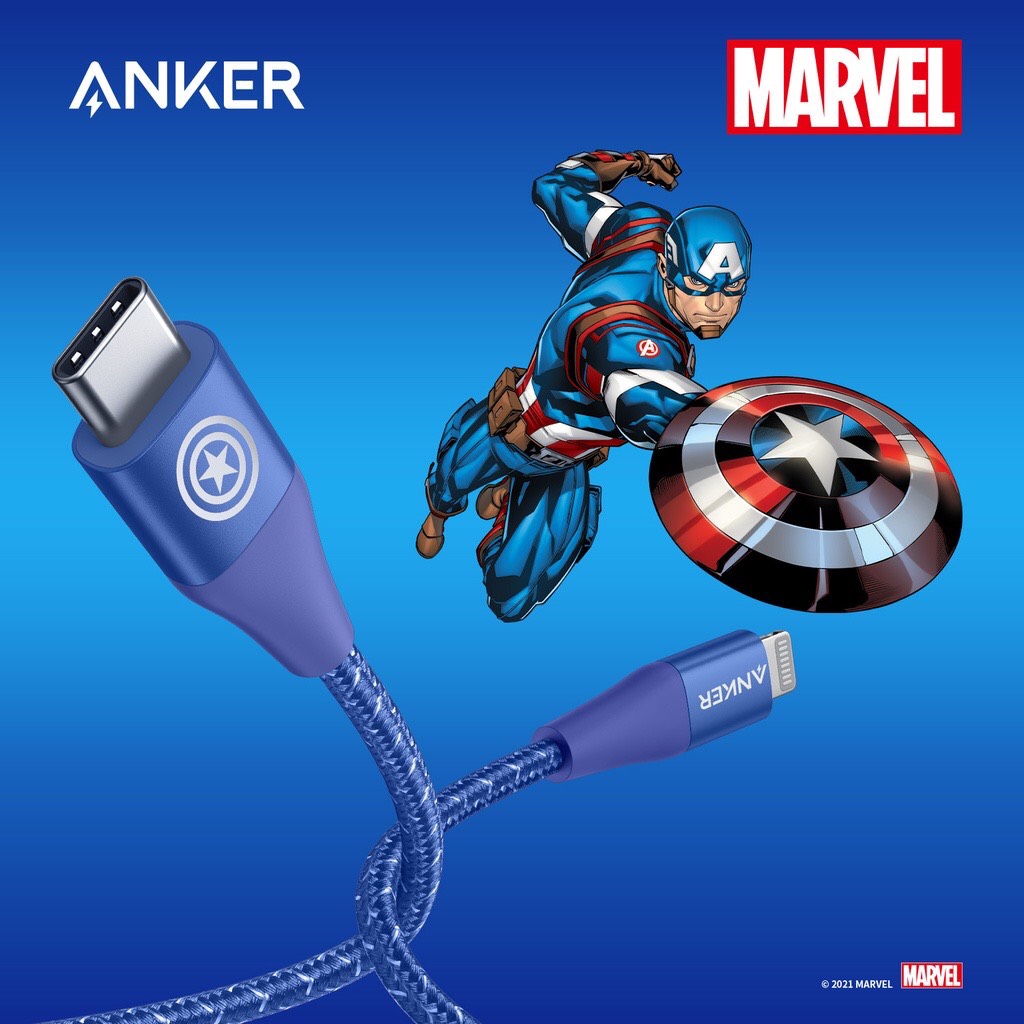 Cáp sạc ANKER PowerLine+ II USB-C TO light.ning dài 0.9M- ANKER A9548 - Phiên bản Marvel - Hỗ trợ sạc nhanh cho iPhone