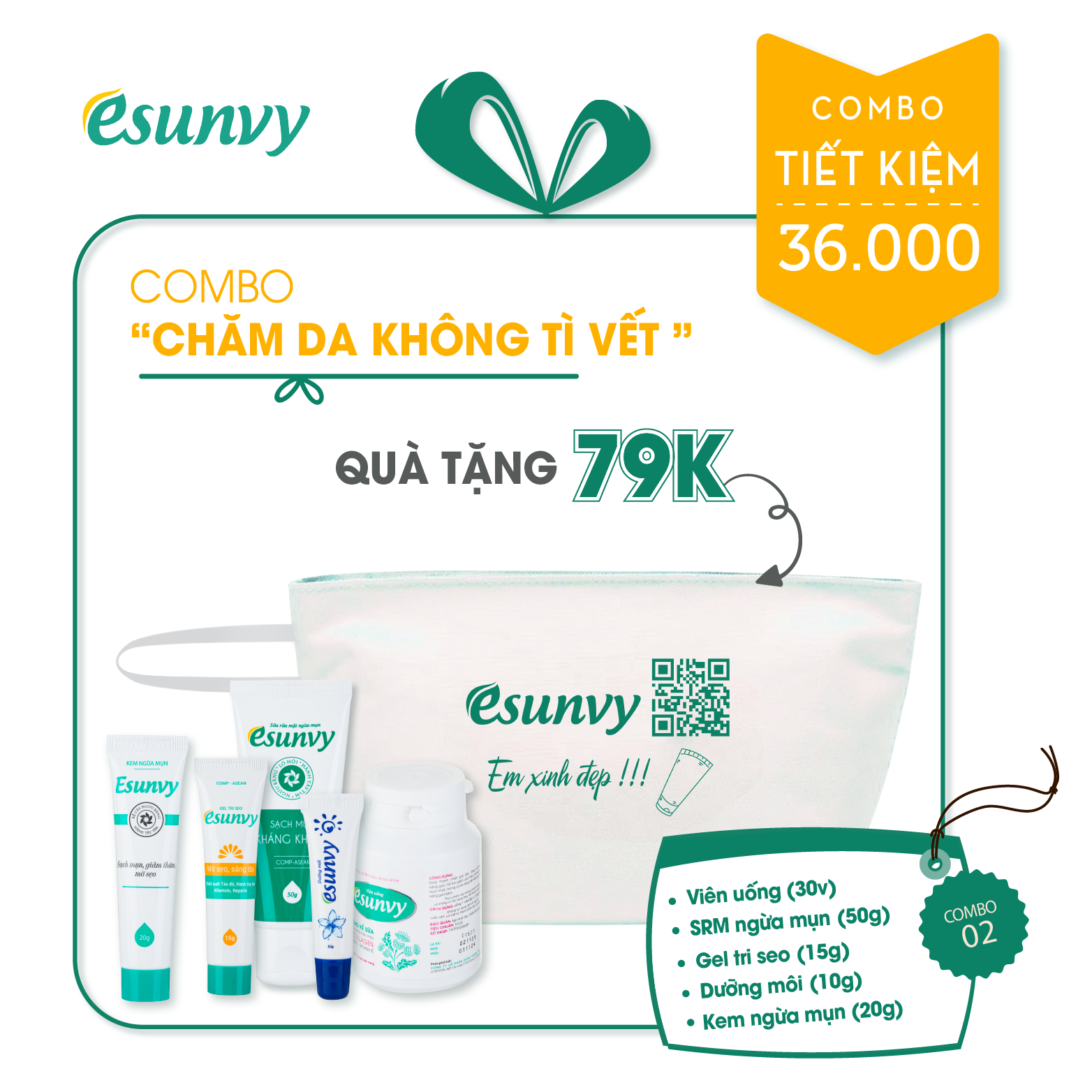 Bộ Sản Phẩm “Chăm Da Không Tì Vết” Esunvy - Chăm Sóc Da Toàn Diện Từ Trong Ra Ngoài CDKTV