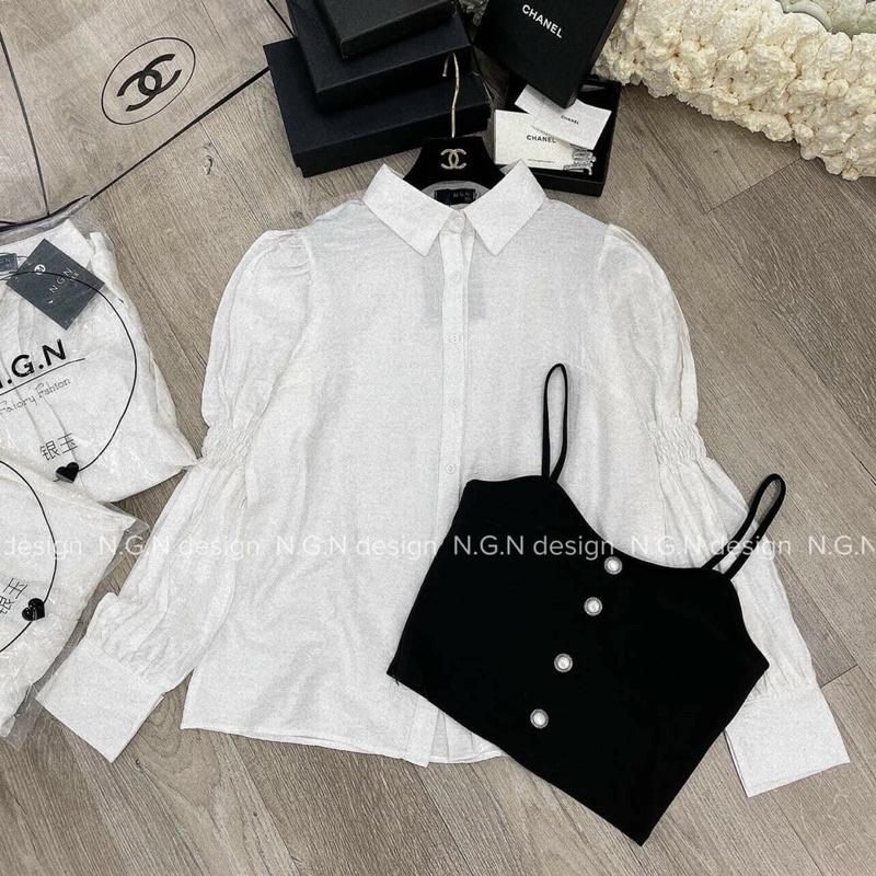 Set Áo Sơ Mi Nữ Tay Phồng Phối Áo Yếm Điệu Đà Sang Chảnh Tep Fashion - ASM005