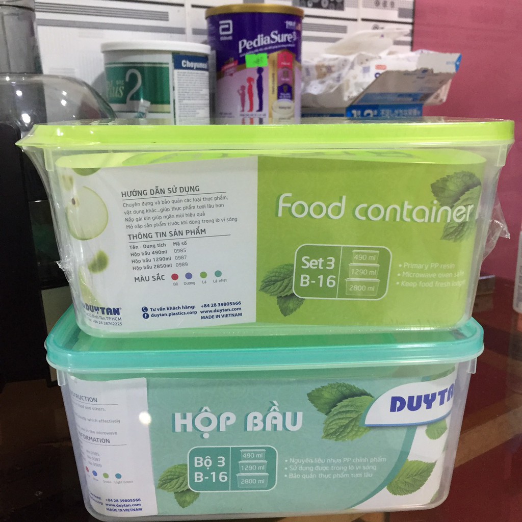 Bộ 3 Hộp nhựa bầu Duy Tân 490ml - 1300ml - 2800ml /Hộp đựng rau củ thực phẩm để tủ lạnh an toàn cho mọi gia đình (Giao màu ngẫu nhiên)