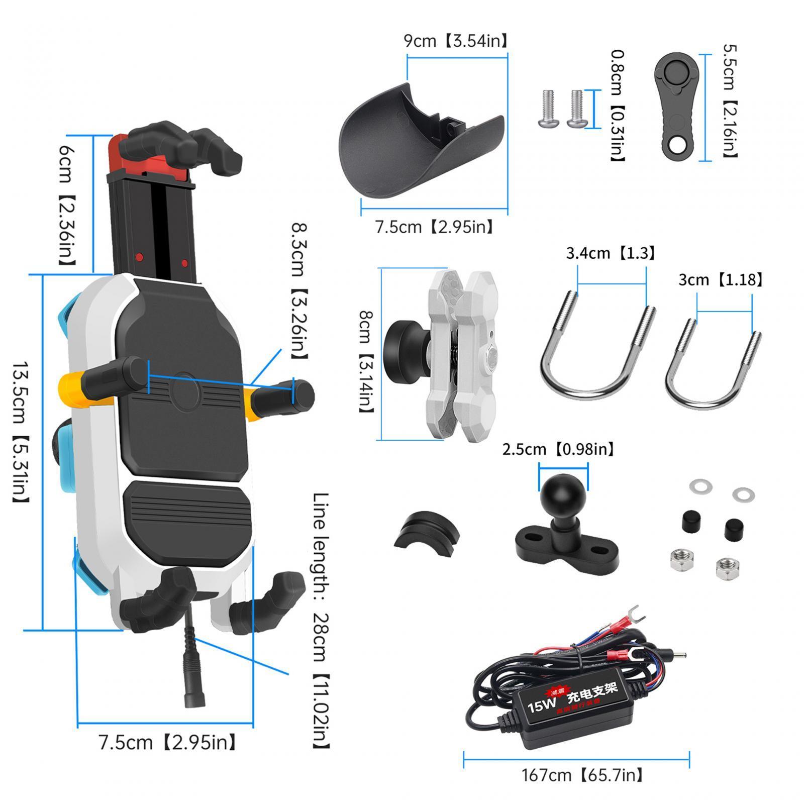 Motorcycle Phone Mount 15W Universal Handlebar Holder for Electric Bike