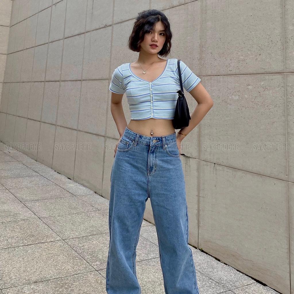Áo croptop Blue Striped