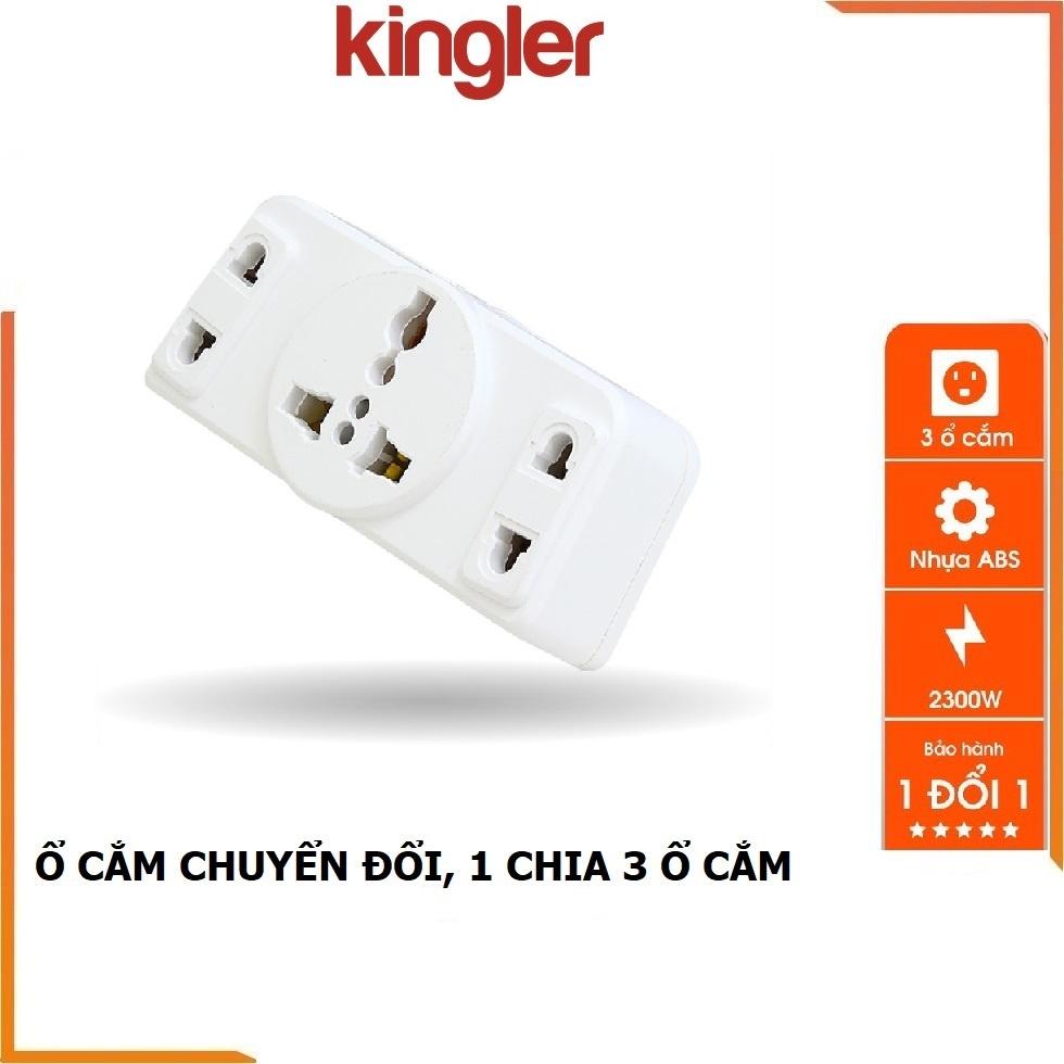 Ổ Cắm 2 Chức Năng: Phích Cắm Chia 3 Và Ổ Cắm Chuyển Đổi Từ 3 Chấu Thành 2 Thấu, 2000W, Nhựa ABS An Toàn Tiện Dụng. Kingler 8605
