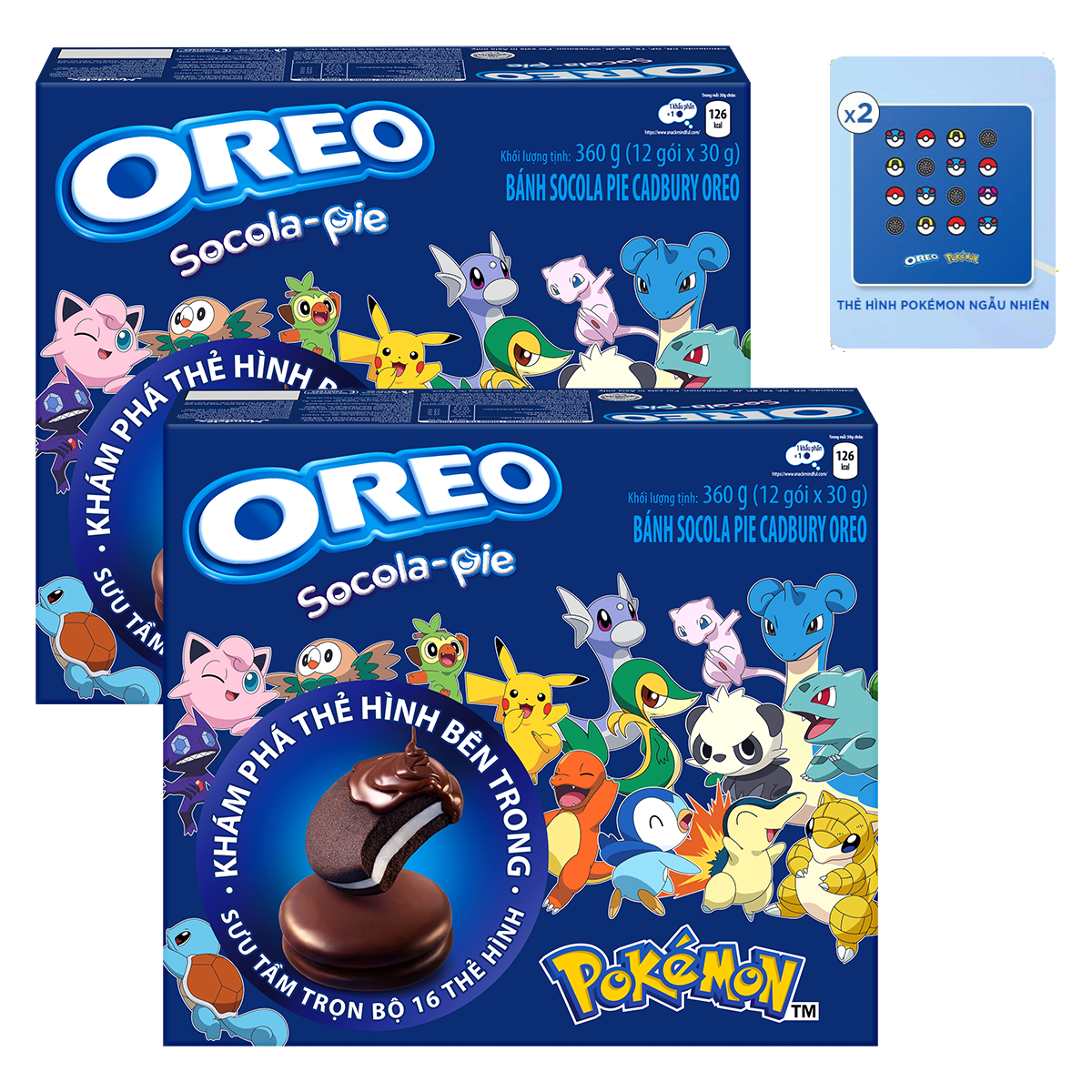 Bánh OREO Pie POKÉMON vị vani, combo 2 hộp x 360g (Tặng kèm 2 thẻ hình OREO POKÉMON)