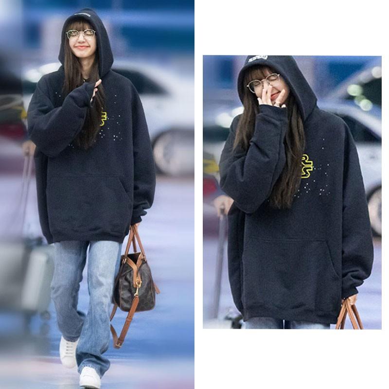 Áo hoodie Lisa Black.pink tay dài phong cách Hàn Quốc trẻ trung năng động dành cho nam nữ