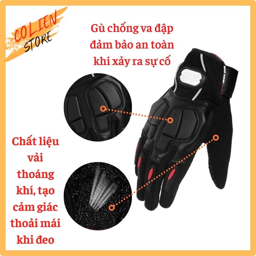 Găng Tay Xe Máy Cao Cấp FULL Ngón Có GÙ Chất Vải Thoáng Khí, Đệm Lót Êm Ái, Bổ Sung Thêm Hạt Nhựa Tăng Độ Bám Dính, Thiết Kế Gọn Nhẹ Cho Bạn Cảm Giác Thoải Mái Và Tiện Dụng