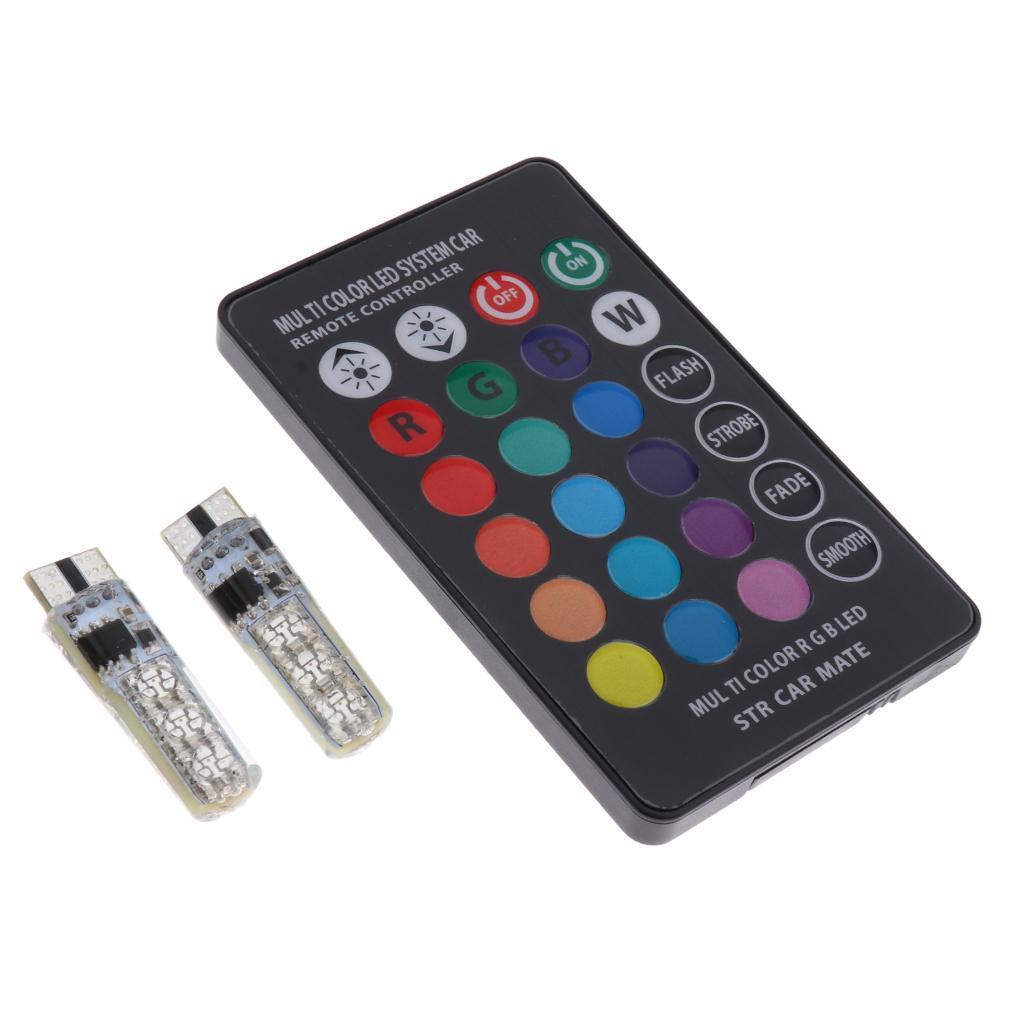 2pcs T10 5050 LED RGB Light Bulb for Interior Panel Exterior Lamp Remote