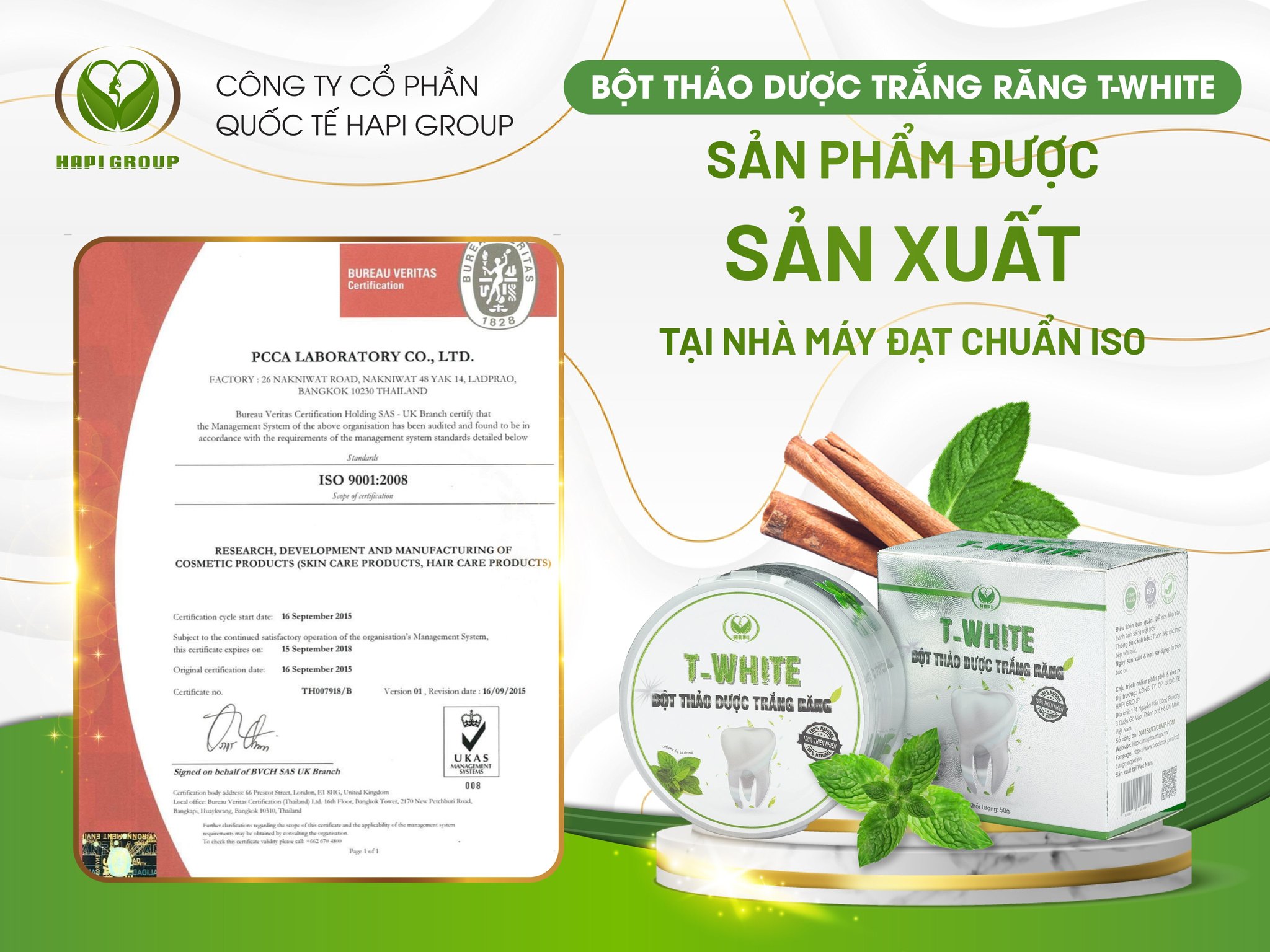 Bột Thảo Dược Trắng Răng T-White 50g giảm hôi miệng nhiệt miệng viêm nướu giúp trắng răng hơi thở thơm mát