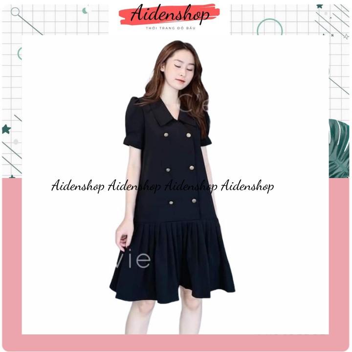 Váy bầu thời trang Aidenshop đầm bầu công sở dáng suông đẹp đuôi xếp li khuy đẹp