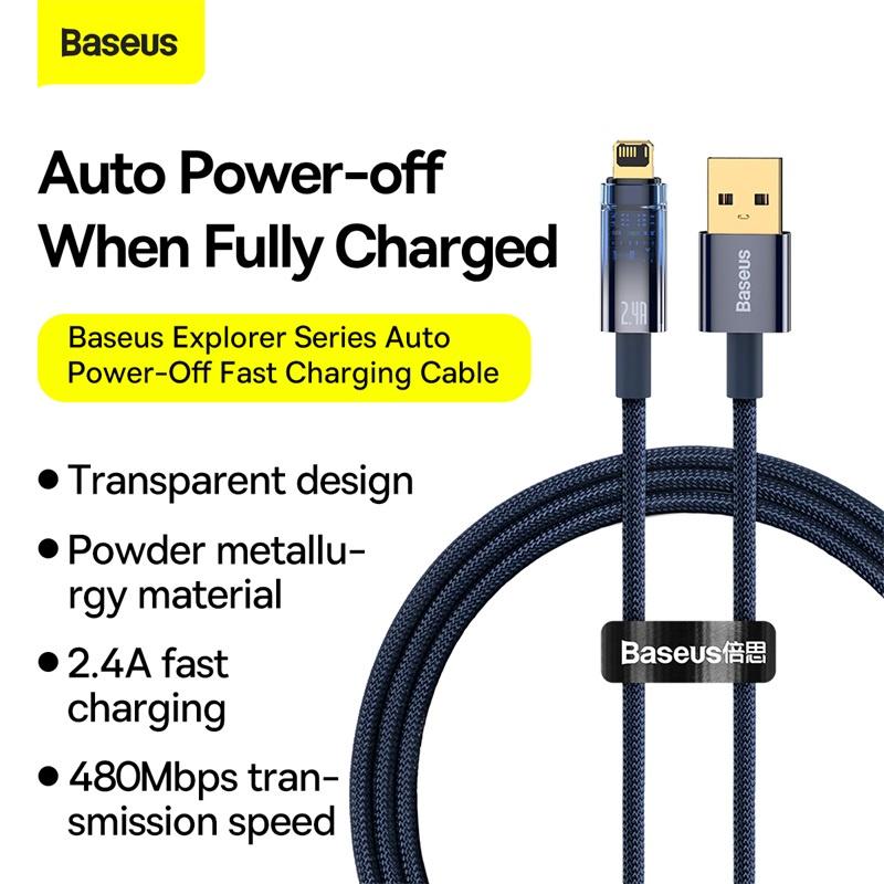 Cáp sạc nhanh Baseus Explorer Series Auto Power-Off Fast Charging Data Cable USB to l.P 2.4 (Hàng chính hãng)