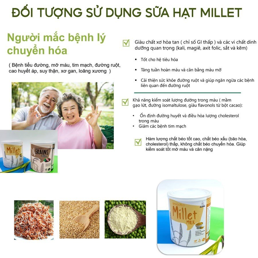 Sữa Hạt Cho Người Lớn Tuổi Millet Vị Gạo Hộp 700g, Nhập Khẩu Malaysia Sữa Hữu Cơ Không Đường Bổ Sung Dinh Dưỡng & Tốt Cho Tim Mạch - miwako