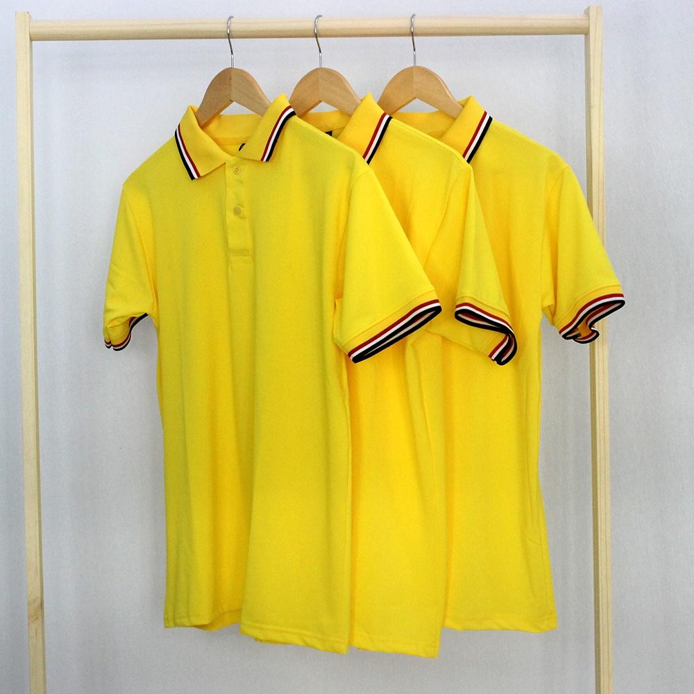 Áo Thun Có Cổ Cá Sấu 4 Chiều Polo Màu Vàng Phối Cổ Và Bo Tay 3 Sọc THOITRANG24H Phom Xuông Đồng Phục Dùng Chung Nam Nữ