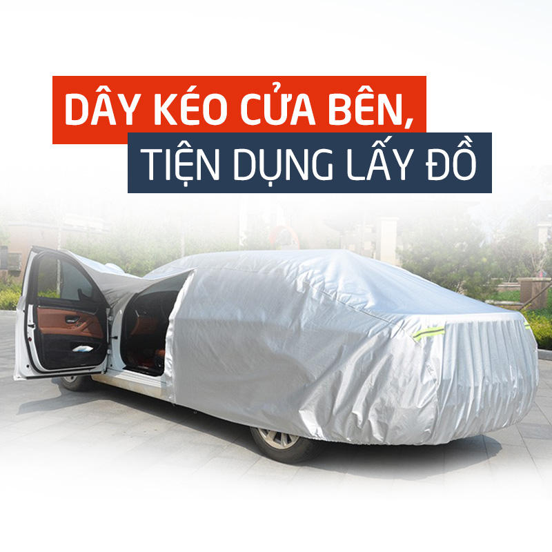 Bạt xe hơi màu lính,áo, bạt trùm xe hơi, xe ôtô 4 chỗ đến 7 chỗ, lớp bạc phản quang chống nóng, mưa, xước sơn, vải dù Polyester Oxford Fabric cao cấp không dễ rách -BPXML