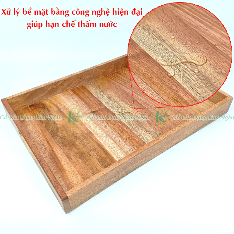 Khay Gỗ Chữ Nhật Quai Cầm Bằng Đựng Bưng Bê Thức Ăn, Khay Phục Vụ, Khay Gỗ Trà Đạo - Gỗ Kim Ngân