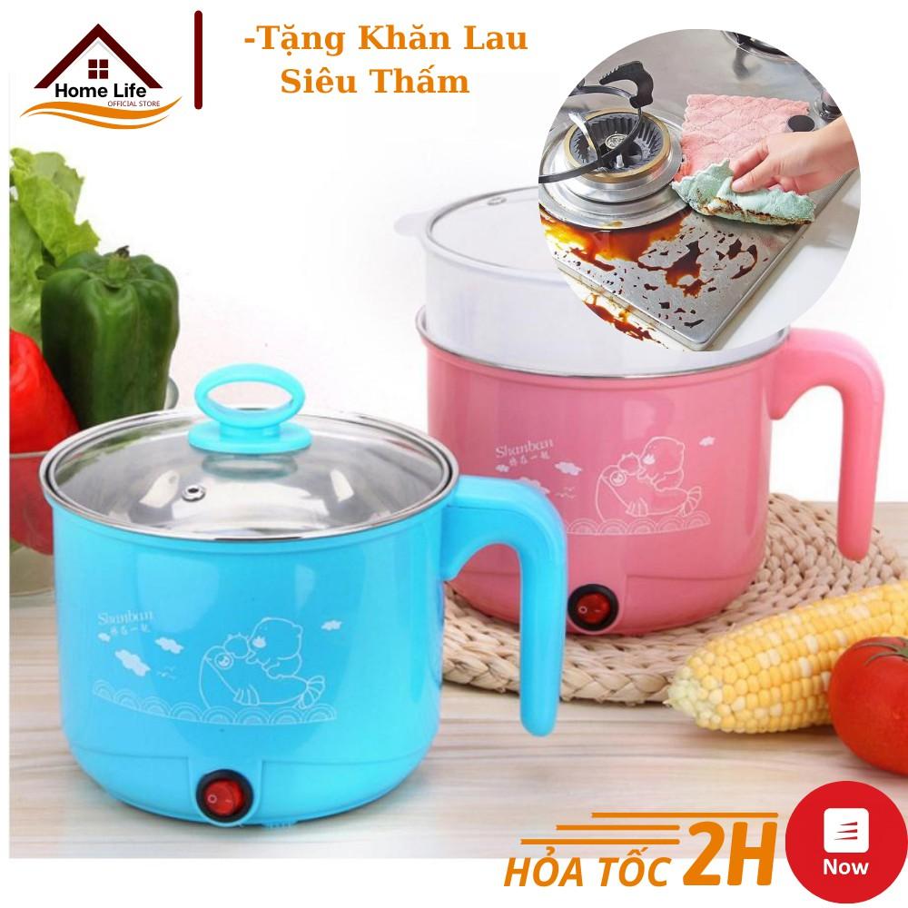 Ca Nấu Mì, Nấu Cơm Đa Năng Có Tay Cầm 1,8L - Nồi Lẩu Điện Mini Kèm Giá Hấp Nhựa Tiện Lợi
