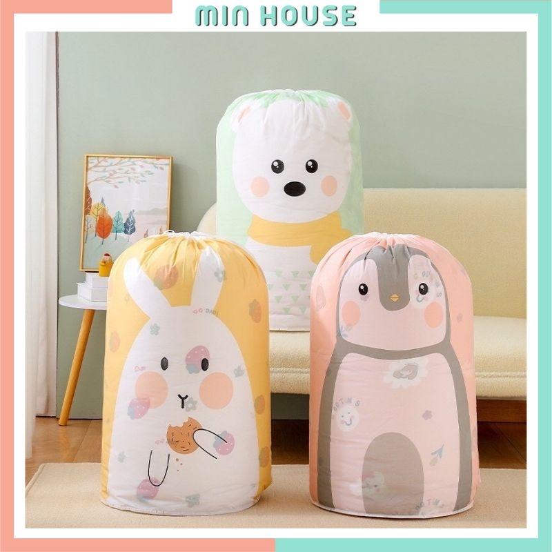 Túi vải đựng quần áo, chăn màn cỡ lớn PEVA không thấm nước dây rút tiện lợi
