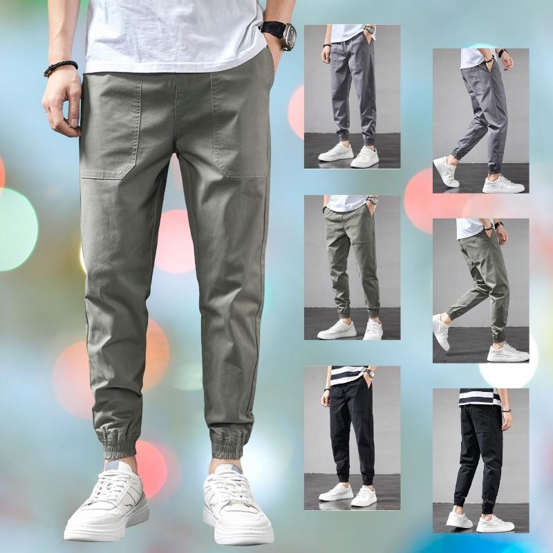 Quần Jogger nam HQ trơn túi rộng vải Cotton kaki đai mix thun cúc 3S x Man Store - Rêu