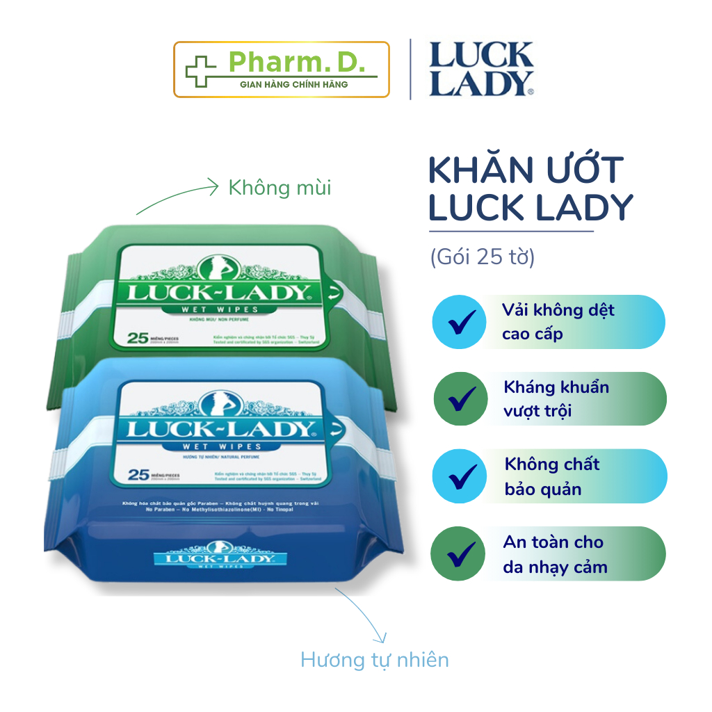 Khăn Ướt Luck Lady An Toàn Cho Da, Không Mùi Hoặc Hương Tự nhiên (25 tờ/ gói)