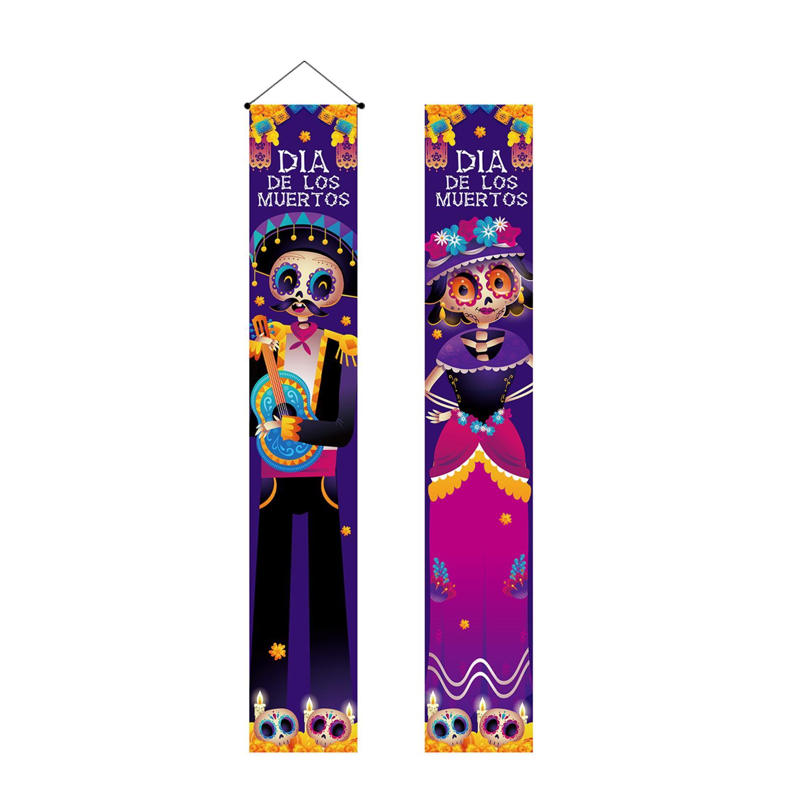 Halloween Banners Mexican Day of The Dead Flag Ornaments Holiday Hanging Banner Decorative Festival Halloween Decorations Lighted Porch Sign