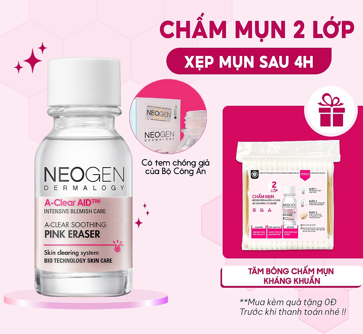 Chấm Mụn 2 Lớp Neogen Dermalogy A-Clear Aid Soothing Pink Eraser 15ml