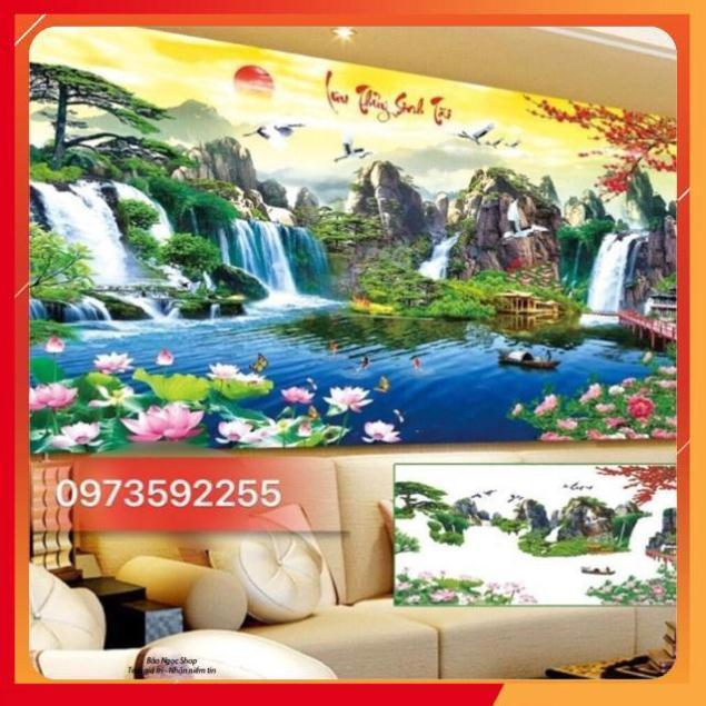 Tranh đính đá phong cảnh lưu thủy sinh tài 160x85cm
