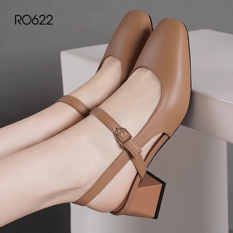 Giày sandal nữ cao gót 5 phân hàng hiệu rosata ba màu đen nâu kem cao cấp ro622