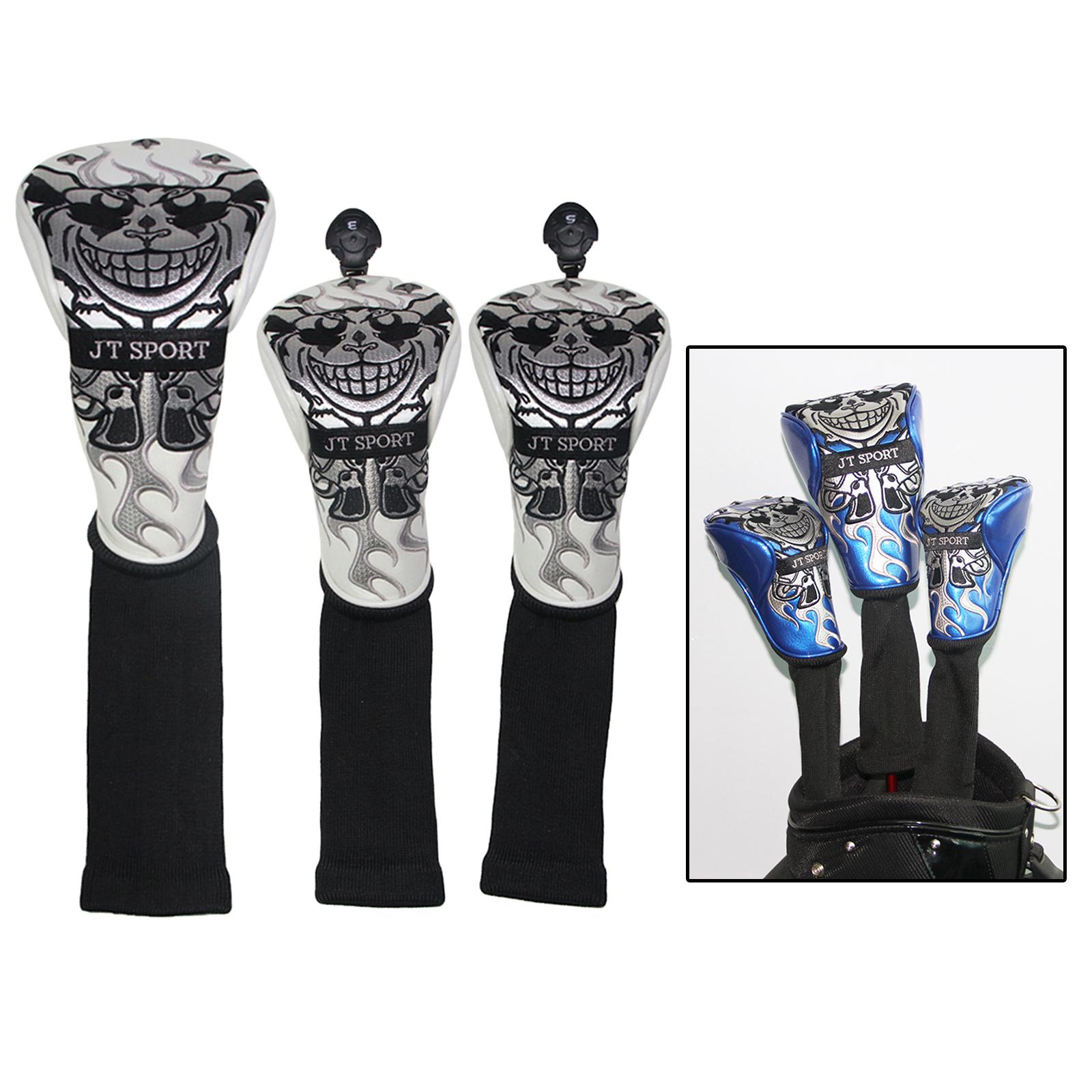 Embroidery Golf Head Covers Driver 1 3 5 Fairway Woods Headcovers Long Neck Knit Head Covers for Golf Club Fits All Fairway and Driver Clubs 3pcs