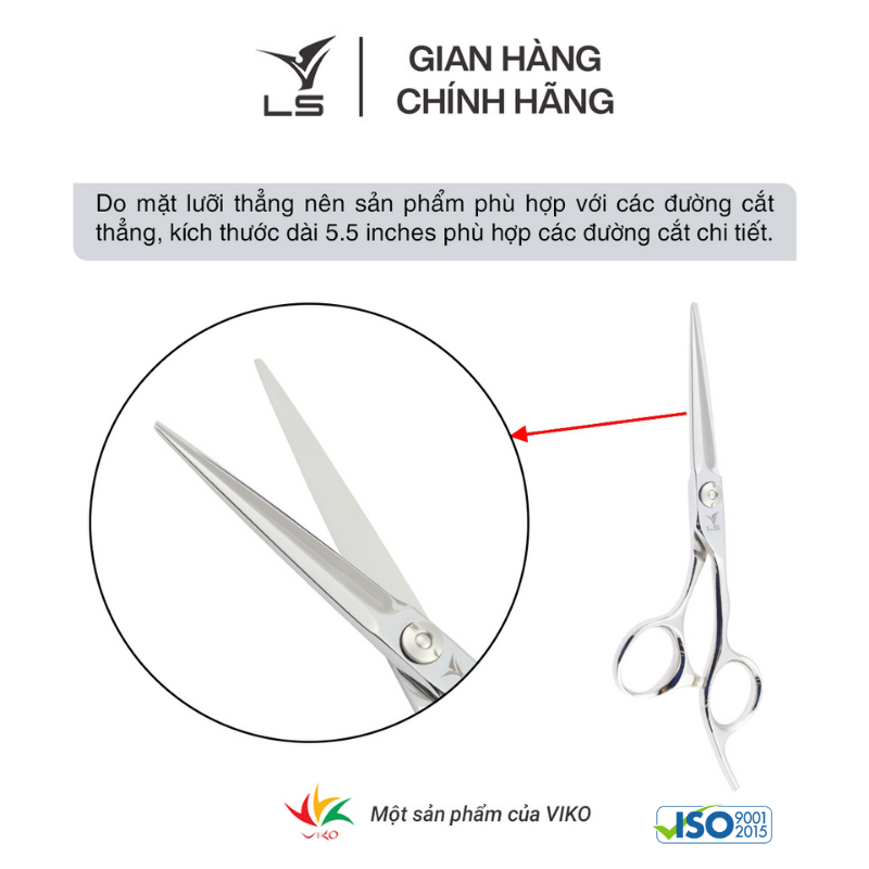 Kéo cắt tóc LS lưỡi thẳng quai offset vênh đỡ ngón cố định CB23/5.5