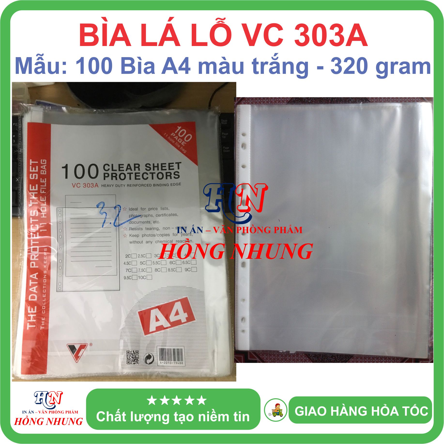 [SÉT] Xấp 100 Bìa lá lỗ, màu trắng giúp bạn lưu trữ hồ sơ dễ dàng