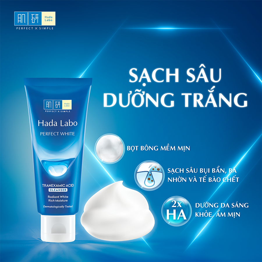 Sữa rửa mặt dưỡng trắng Hada Labo Perfect White Tranexamic Acid Cleanser 80g