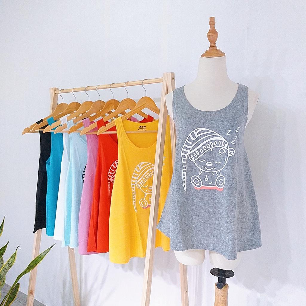 Combo 2 áo ba lỗ nữ form rộng in hình chú gấu siêu hot mẫu tanktop nữ bán chạy