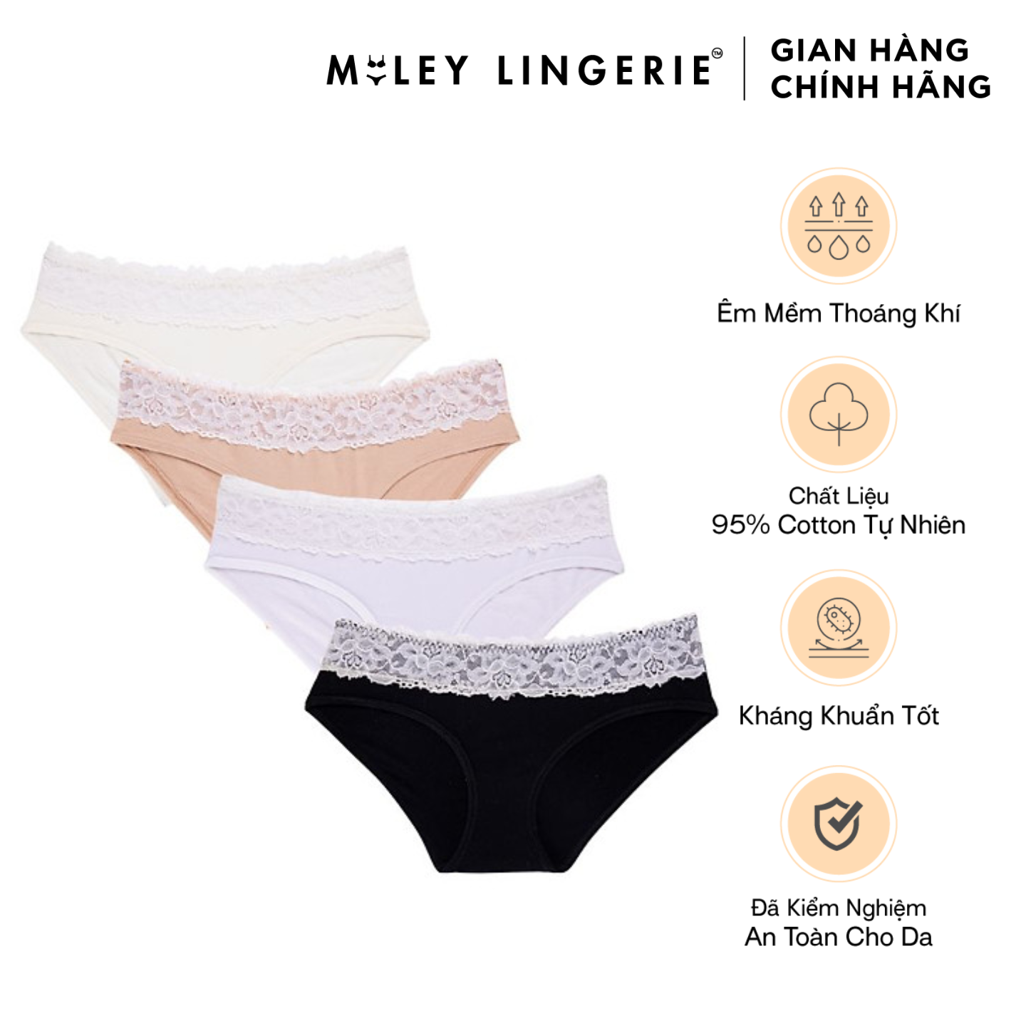 Combo 4 Quần Lót Modal Lưng Ren Active Miley Lingerie Màu Đen, Da, Trắng & Hồng FDS0174-0274-0974-1274