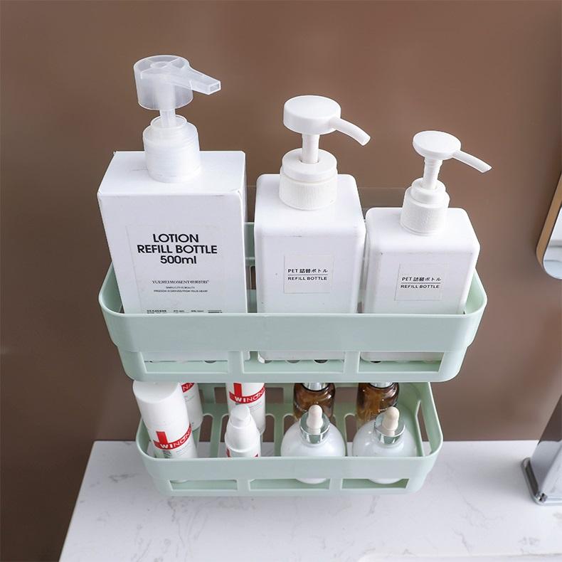 Kệ nhựa treo tường nhà tắm, nhà bếp dán tường chịu lực - Giá để đồ nhà tắm dán tường hình chữ nhật