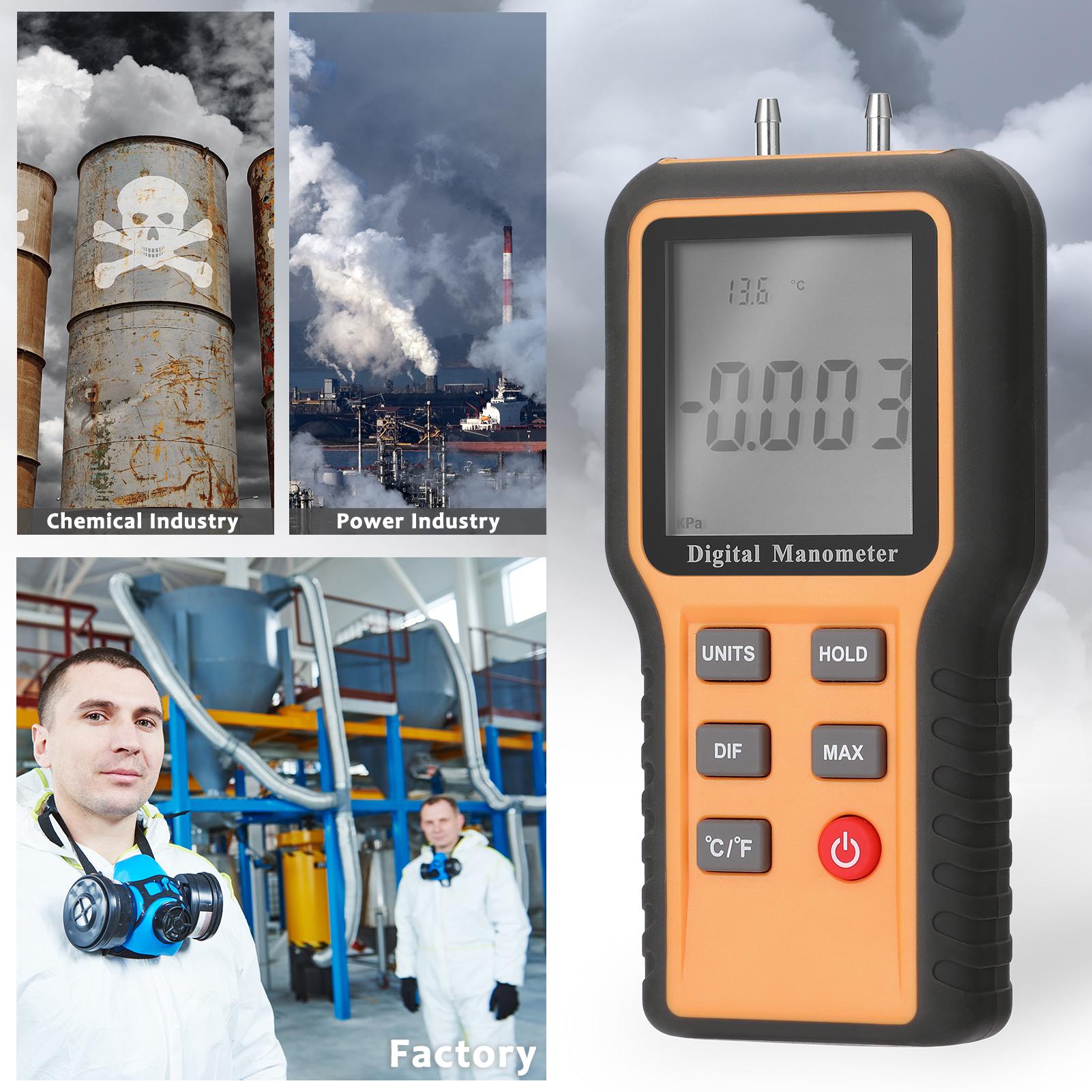 Digital Manometer LCD Display ℃ ℉ Switchable 12 Pressure Units Adjustable Indoor Temperature Measurement Tool Pipes