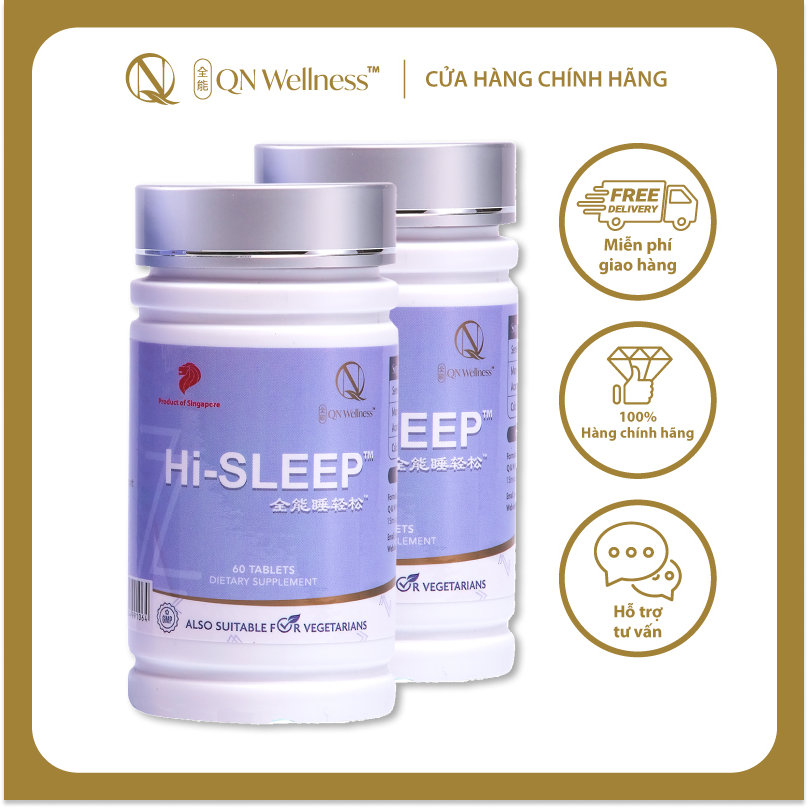 Combo Ưu Đãi Viên Uống Hi-Sleep QN Wellness Giúp Trẻ Hóa Làn Da, Giải Tỏa Căng Thẳng, Cải Thiện Giấc Ngủ, Nâng Cao Sức Khỏe Thể Chất & Tinh Thần - Hộp 60 Viên x 2