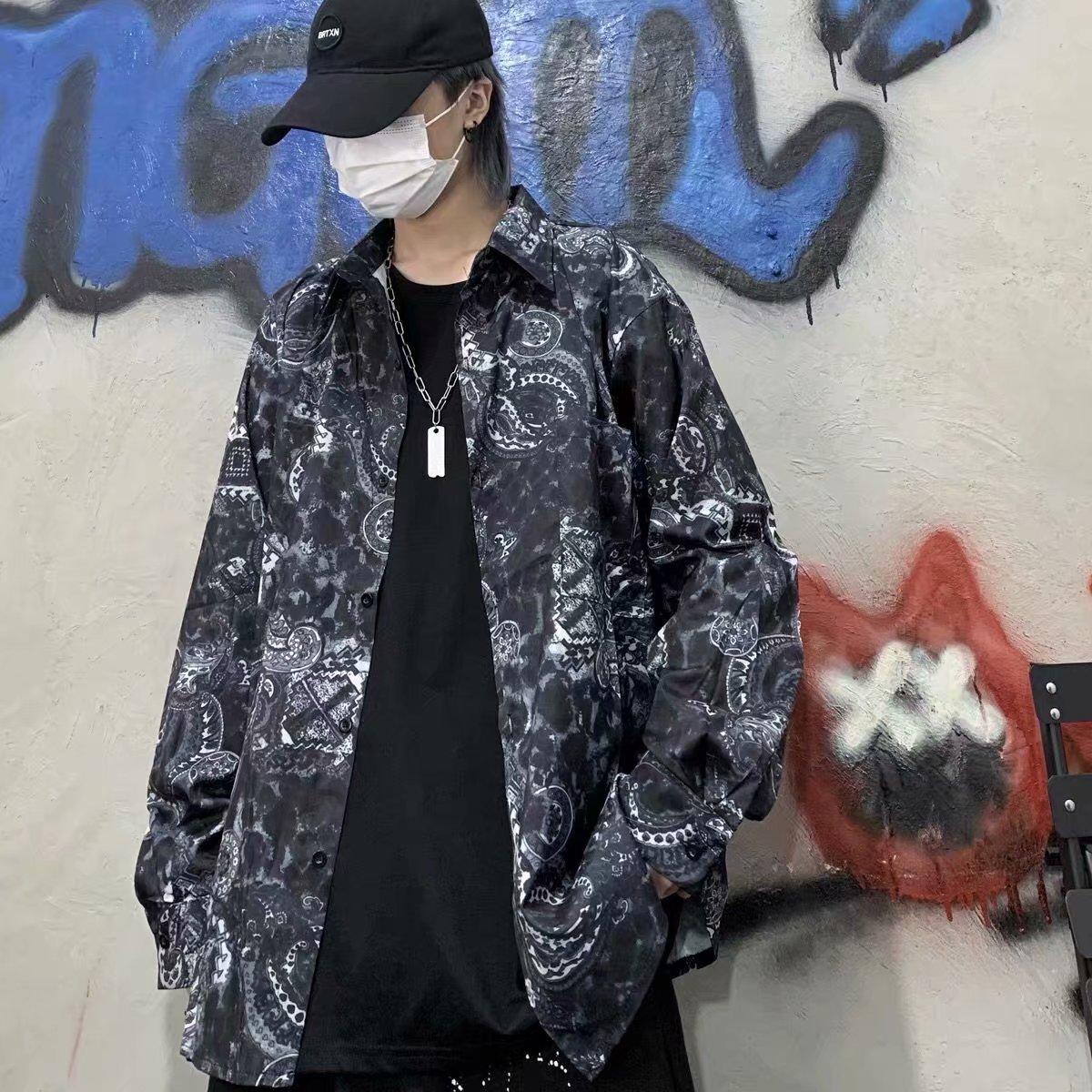 Áo Sơ Mi Nam Dài Tay Form Rộng In Họa Tiết 2 Màu