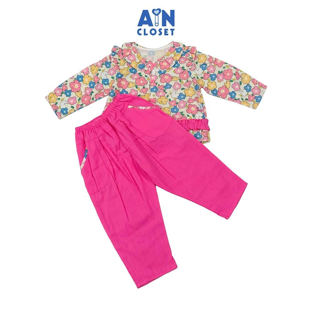 Bộ quần áo Dài bé gái họa tiết Hoa Thỏ Hồng Cotton - AICDBGTB4FZD - AIN Closet