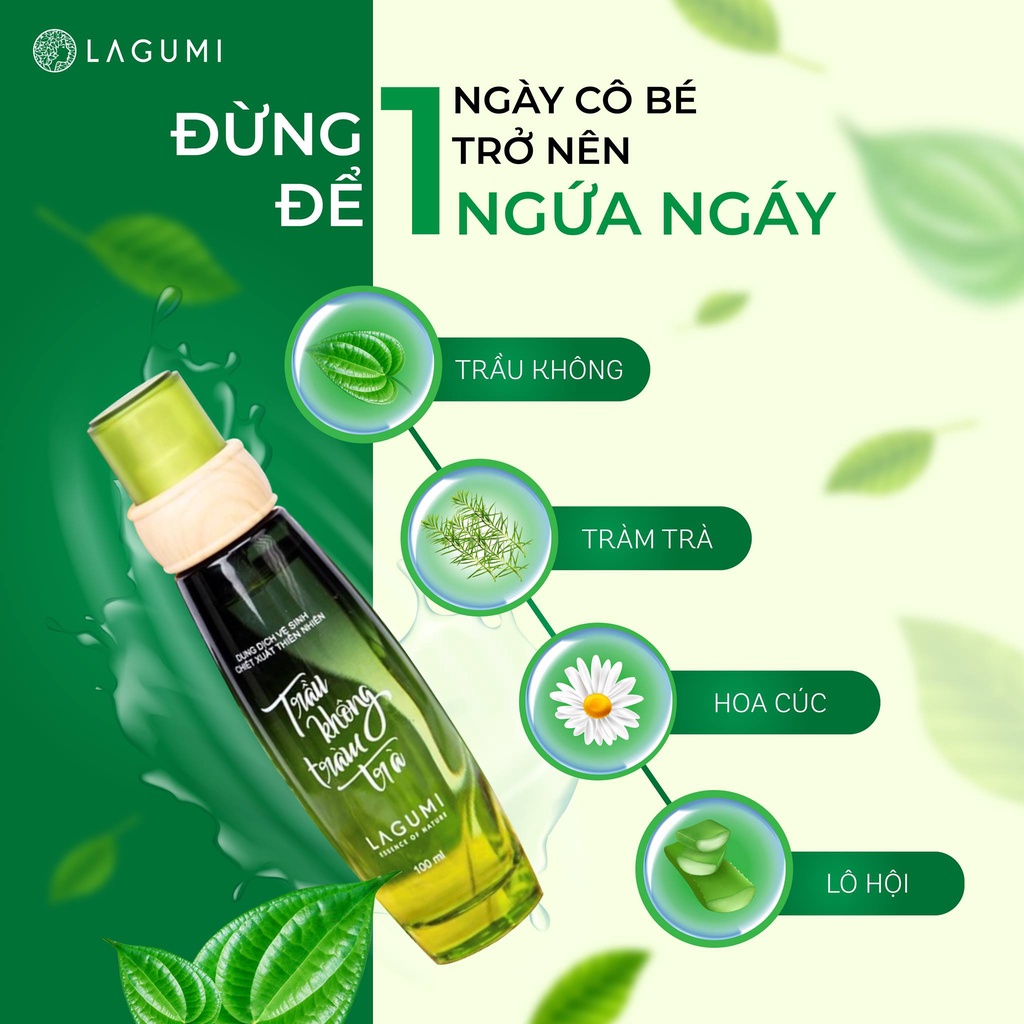 Set 2 chai dung dịch vệ sinh trầu không tràm trà Lagumi giảm viêm ngứa, an toàn cho mẹ bầu và sau sinh 100ml