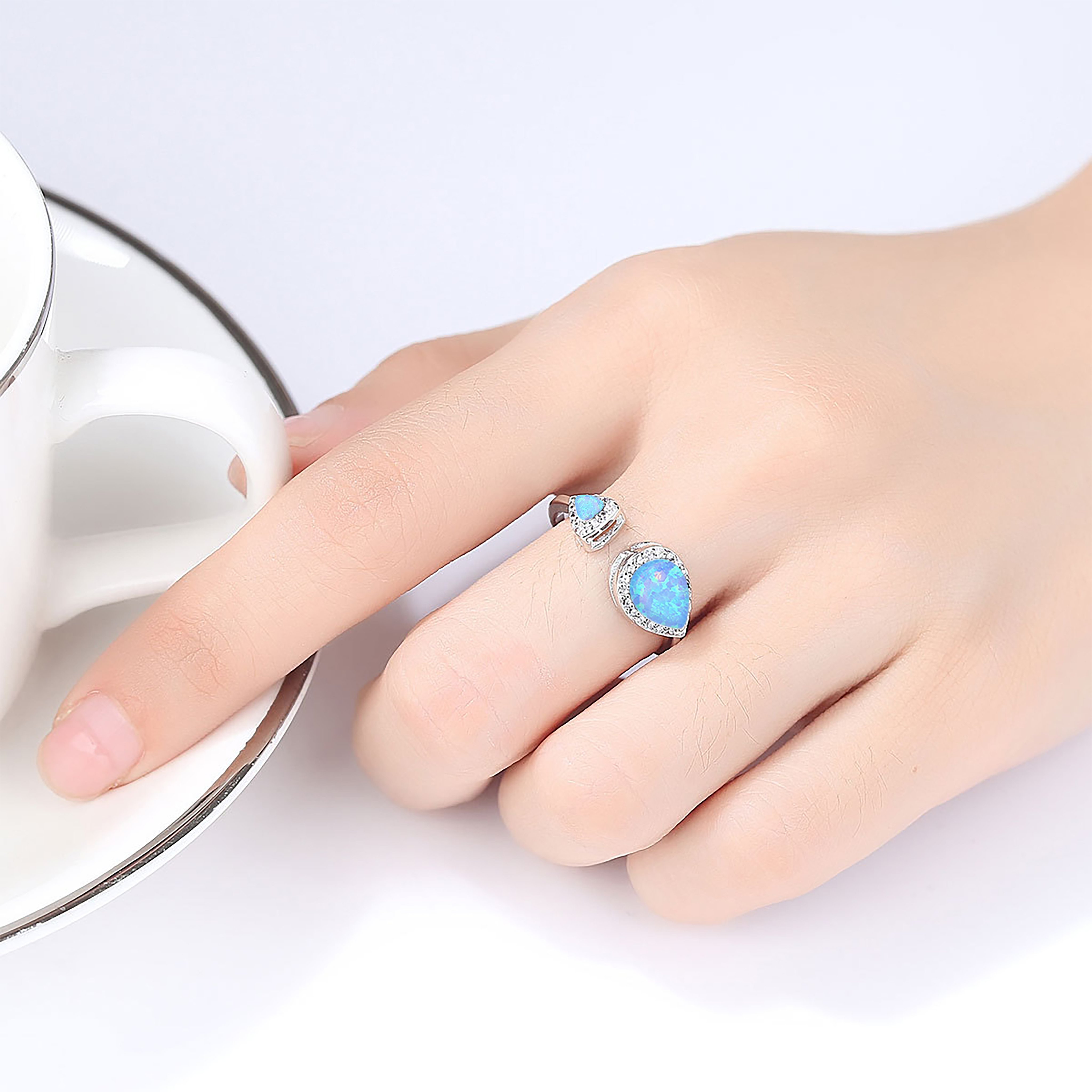 Nhẫn Bạc Nữ Đính Đá Opal Xanh Tổng Hợp , Nhẫn Bạc Nữ Đính Đá Xanh Freesize Thời Trang - N2709 - Bảo Ngọc Jewelry