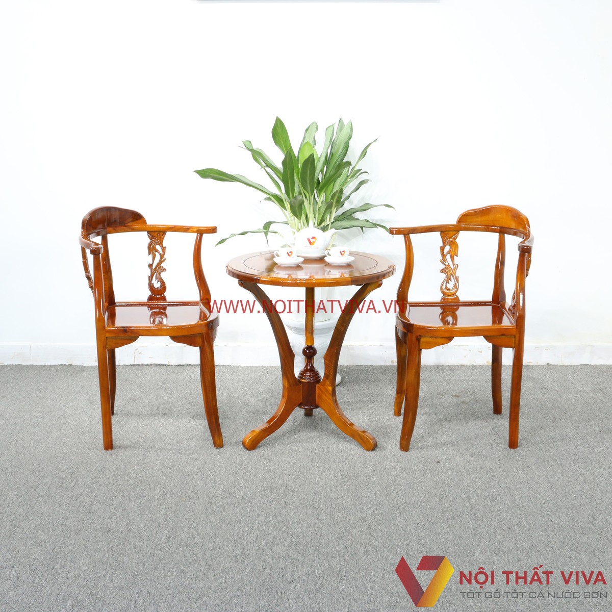 Bộ Bàn Trà 2 Ghế Gỗ Tràm Bông Vàng Màu Cánh Gián Đẹp Giá Rẻ
