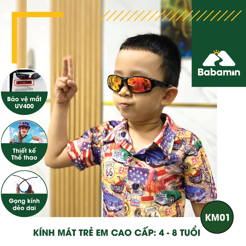 Kính Mát Trẻ Em Cao Cấp - Chống UV400 - Babamin - Thiết Kế Thể Thao - KM01