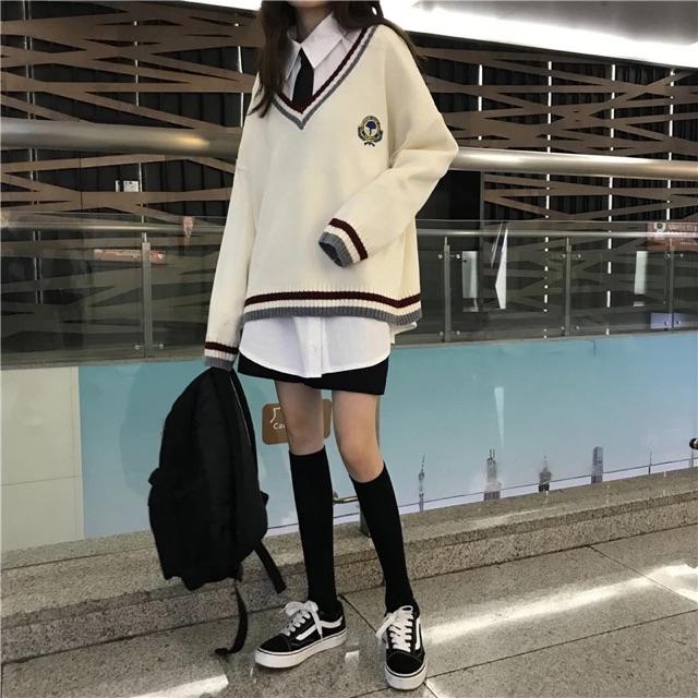 Áo len cổ tim học sinh HQ ulzzang