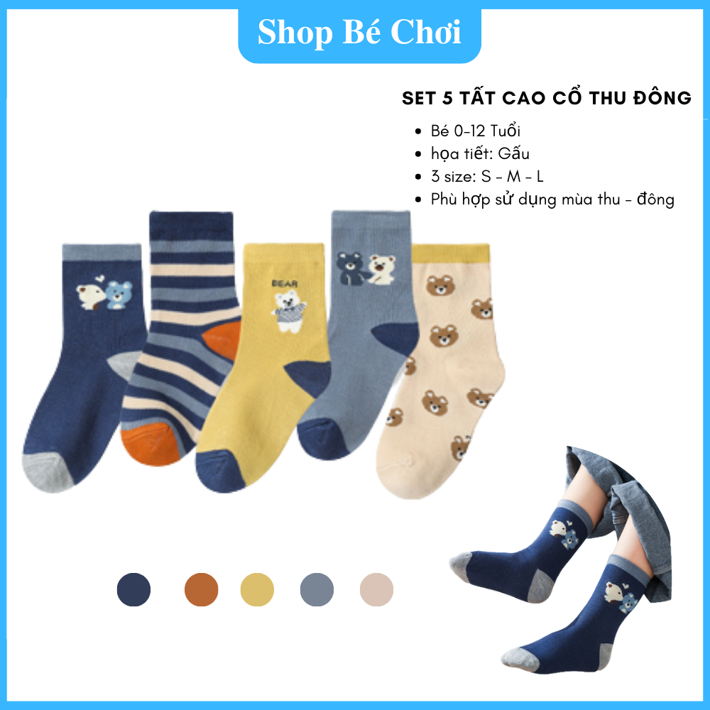 Set 5 Tất Cao Cổ Thu Đông Cao Cổ Cho Bé 1-12 Tuổi