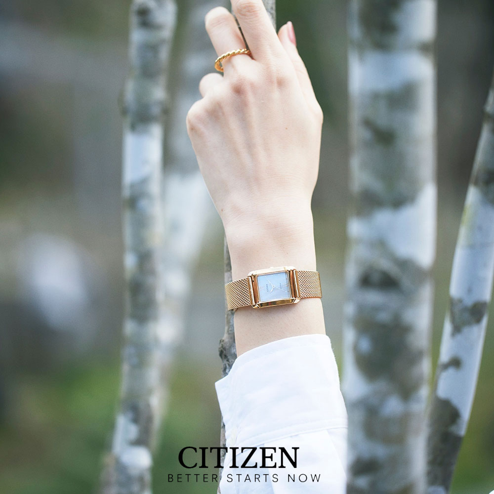 Đồng Hồ Citizen Nữ Dây Kim Loại Máy Eco-Drive EW5593-64D - Mặt Xà Cừ (Hãng Tặng Kèm Dây Da)