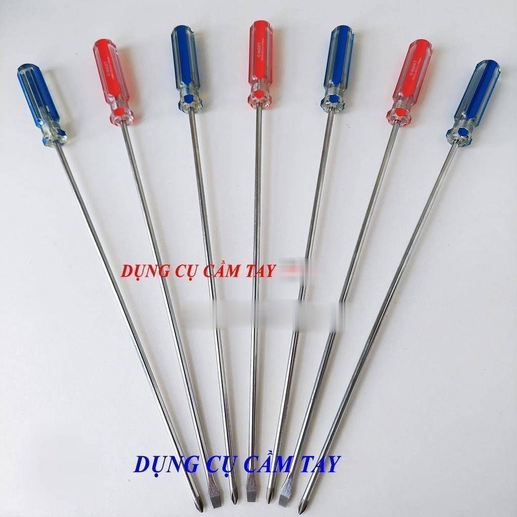 Tô vít dài 5x300 mm - Tuốc nơ vít dẹt, 4 cạnh cán cứng nhựa trong C-Mart