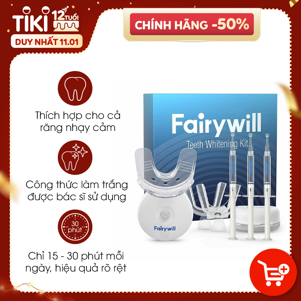 Bộ KIT tẩy trắng răng tại nhà FAIRYWILL FW-101 Máy làm trắng răng chính hãng Mỹ an toàn, lành tính, không gây kích ứng, thích hợp cho mọi loại răng - Hàng Chính Hãng