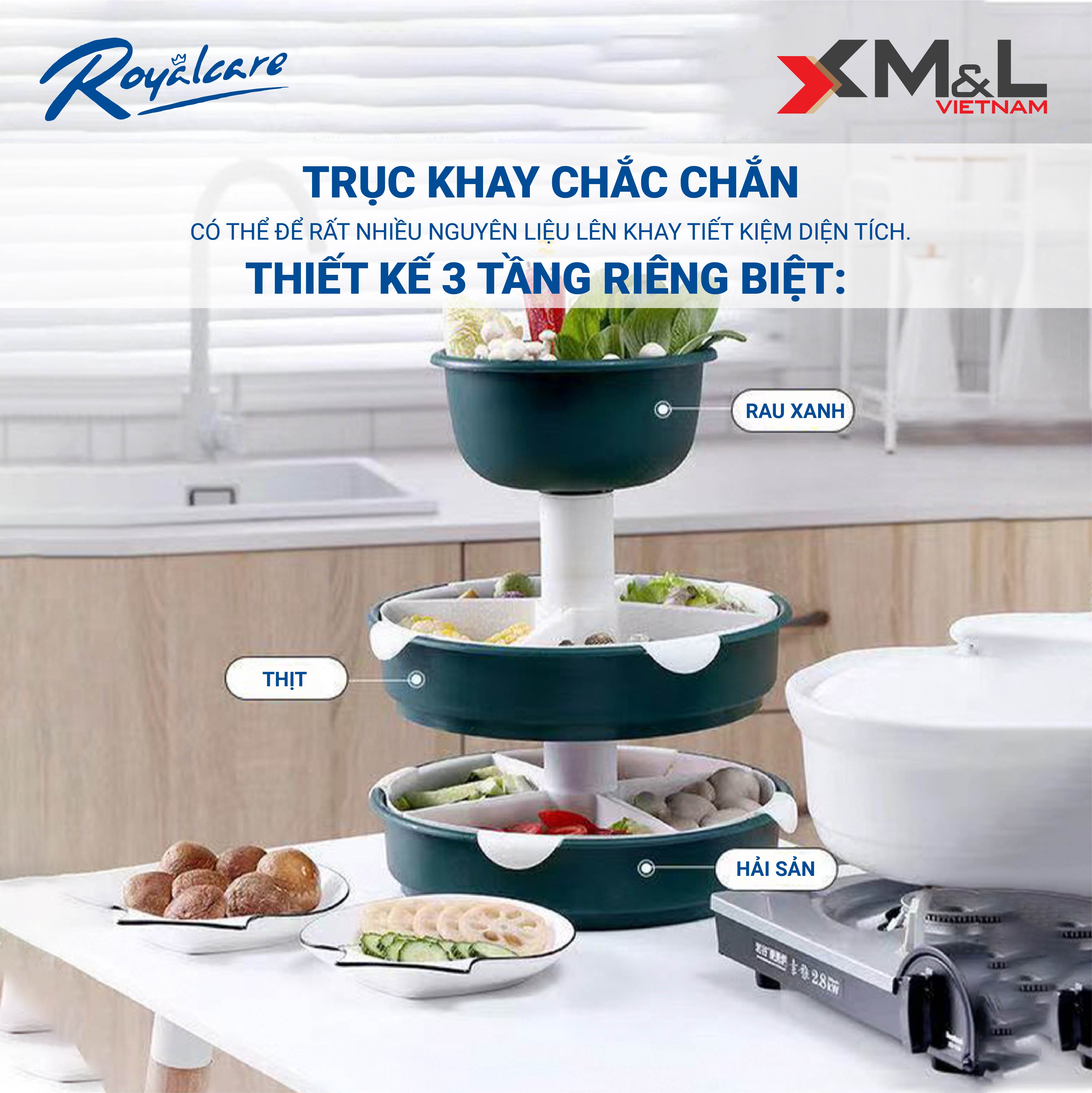 Khay đựng thức ăn, hoa quả , rau ăn lẩu đa năng M&L RoyalCare xoay 360 độ nhiều ngăn phân loại thực phẩm