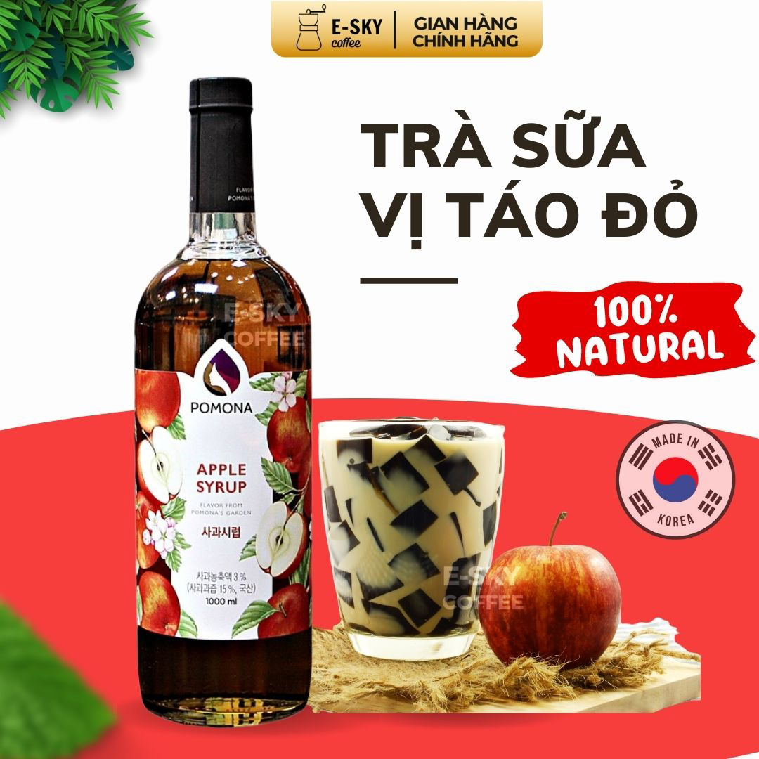 Siro Táo Đỏ Pomona Apple Syrup Nguyên Liệu Pha Chế Hàn Quốc Chai Thủy Tinh 1 Lít