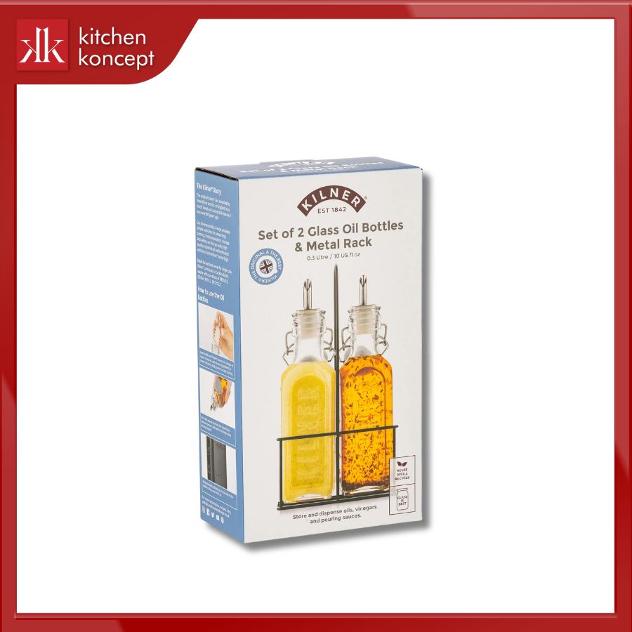 Kilner - Bộ bình thủy tinh đựng dầu - 0.3L/ 0.6L - 3 món